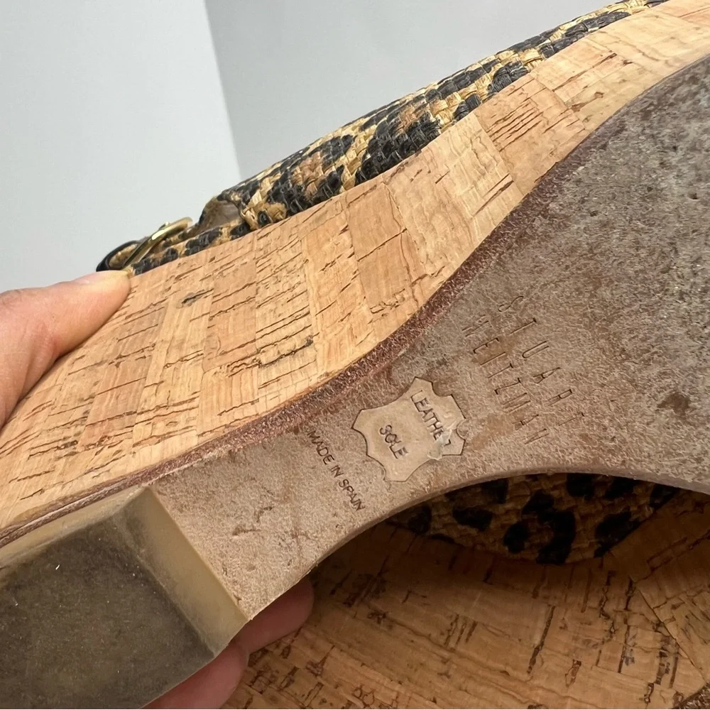 Stuart Weitzman Leopard Print Slingback Cork Wedge Size 7 - Picture 7 of 13